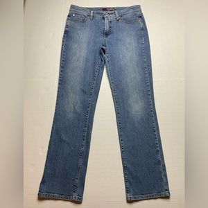 Cambio Womens 10 Norah Slim Fit medium blue faded wash low rise stretch jeans